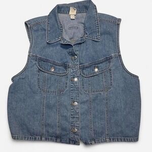 Vintage Old Navy Denim Jean Vest Button Front Womens XL Utility Biker Y2K Layer